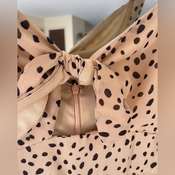 Leopard Print Front Tie Spaghetti Strap Midi Dress Women - Picture 2 of 4